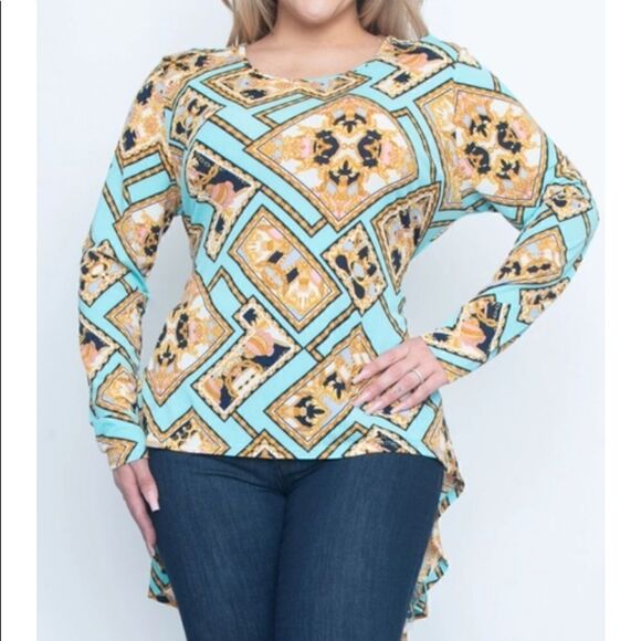TEAL/GOLD plus size long sleeve top - Picture 1 of 3